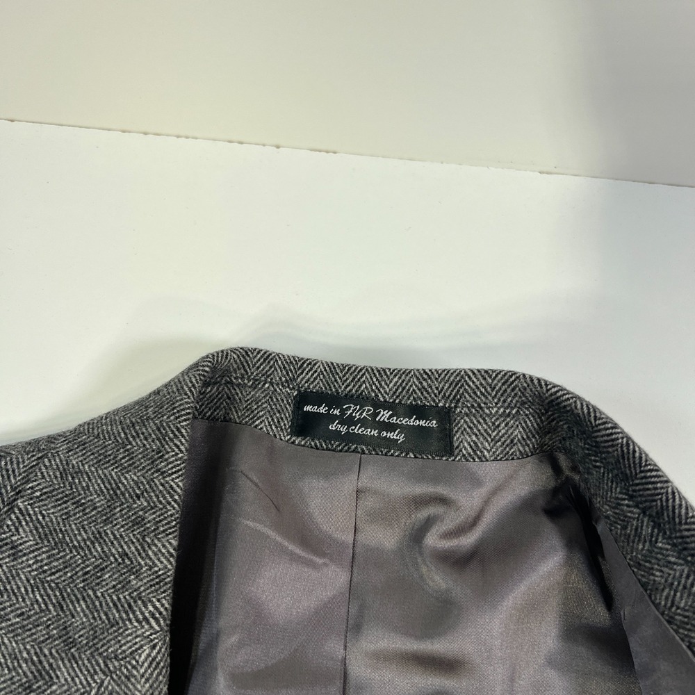 Chereskin Camel Hair Blazer Mens Long 44 Gray Herringbone Tweed Coat Jacket - Picture 6 of 12